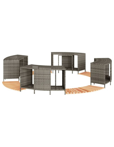 Bordo per Spa Grigio in Polyrattan e Legno Massello di Acacia