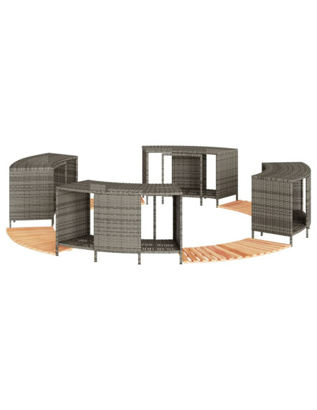 Bordo per Spa Grigio in Polyrattan e Legno Massello di Acacia