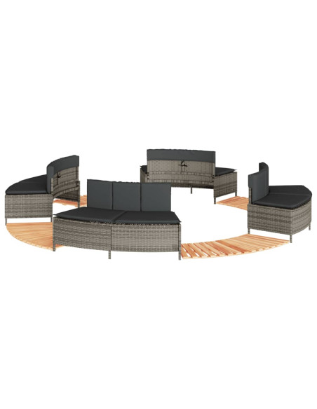 Bordo per Spa Grigio in Polyrattan e Legno Massello di Acacia