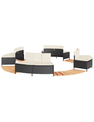 Bordo per Spa Nero in Polyrattan e Legno Massello di Acacia