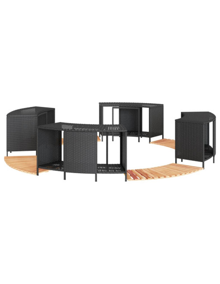 Bordo per Spa Nero in Polyrattan e Legno Massello di Acacia