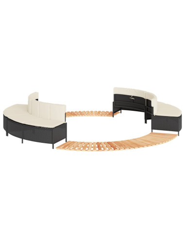 Bordo per Spa Nero in Polyrattan e Legno Massello di Acacia