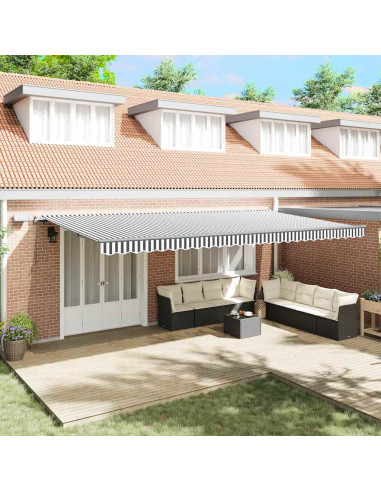 Tenda Retrattile Manuale con LED Antracite e Bianco 600x300 cm