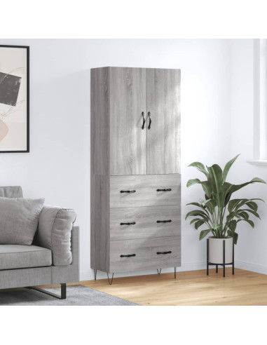 Credenza Grigio Sonoma 69,5x34x180 cm in Legno Multistrato