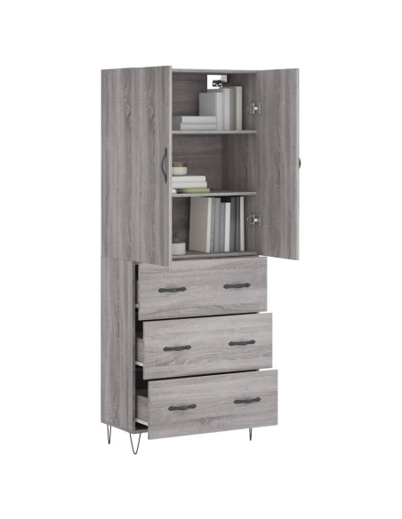 Credenza Grigio Sonoma 69,5x34x180 cm in Legno Multistrato