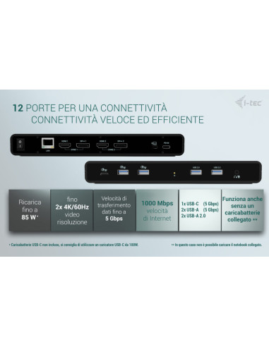 i-tec Universal Dual 4K Display Docking Station + Power Delivery 85W
