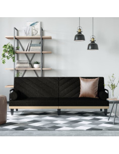 Divano Letto con Braccioli Nero in Tessuto