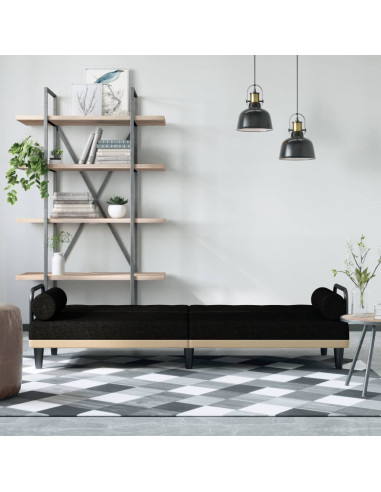 Divano Letto con Braccioli Nero in Tessuto