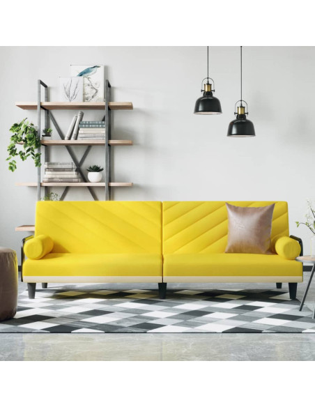 Divano Letto con Braccioli Giallo Chiaro in Tessuto
