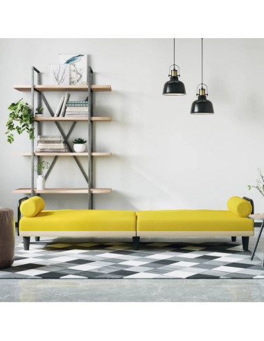 Divano Letto con Braccioli Giallo Chiaro in Tessuto
