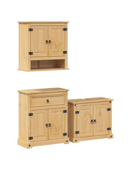 Set Mobili da Bagno 3 pz Corona in Legno Massello di Pino