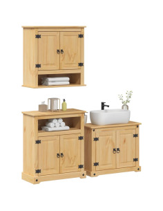 Set Mobili da Bagno 3 pz Corona in Legno Massello di Pino