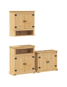 Set Mobili da Bagno 3 pz Corona in Legno Massello di Pino 2