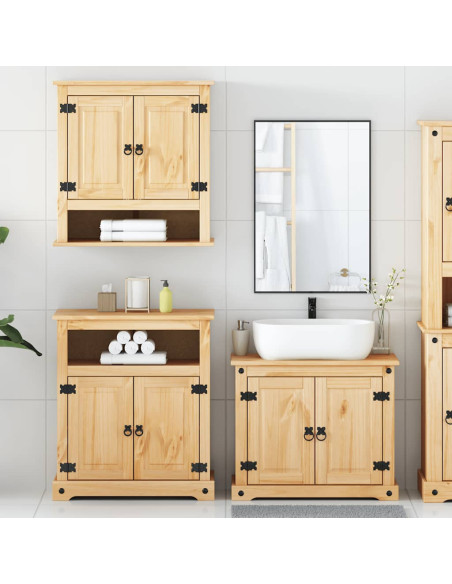 Set Mobili da Bagno 3 pz Corona in Legno Massello di Pino