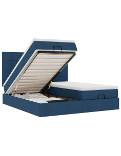 Struttura Letto Pouf con Materassi Blu 160x200 cm in Tessuto 2