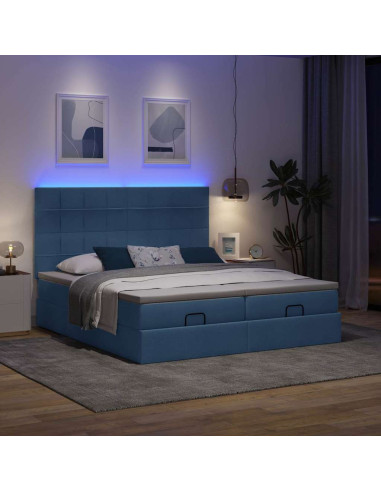 Struttura Letto Pouf con Materassi Blu 160x200 cm in Tessuto
