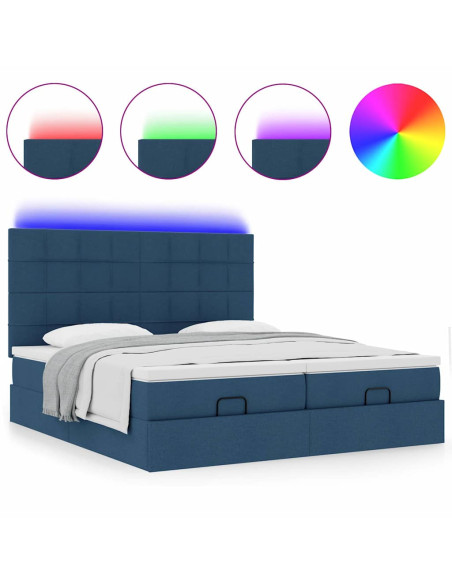 Struttura Letto Pouf con Materassi Blu 160x200 cm in Tessuto