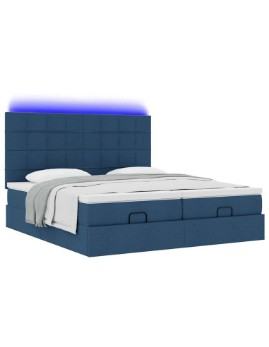 Struttura Letto Pouf con Materassi Blu 160x200 cm in Tessuto