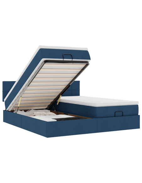 Struttura Letto Pouf con Materassi Blu 160x200 cm in Tessuto