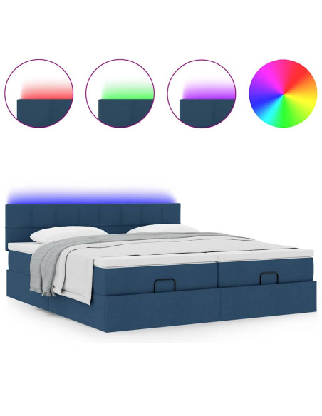 Struttura Letto Pouf con Materassi Blu 160x200 cm in Tessuto