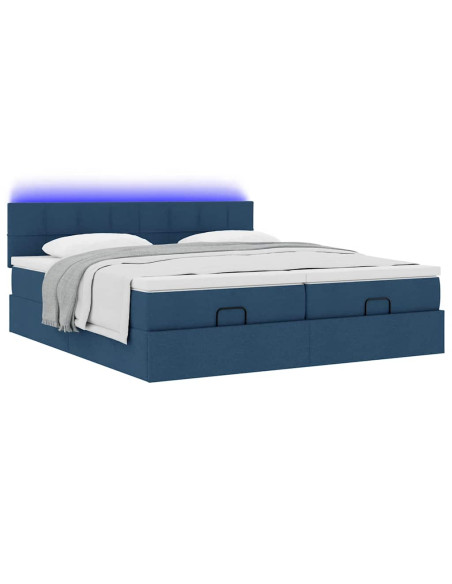 Struttura Letto Pouf con Materassi Blu 160x200 cm in Tessuto