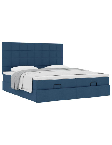 Struttura Letto Pouf con Materassi Blu 160x200 cm in Tessuto