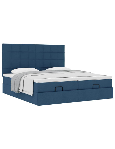 Struttura Letto Pouf con Materassi Blu 160x200 cm in Tessuto