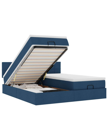 Struttura Letto Pouf con Materassi Blu 160x200 cm in Tessuto