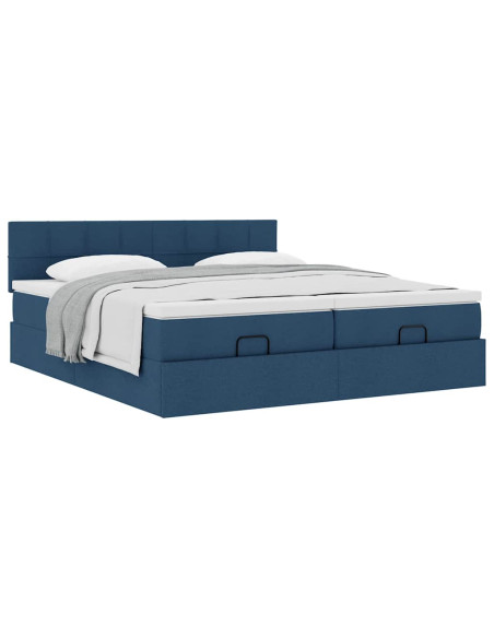 Struttura Letto Pouf con Materassi Blu 160x200 cm in Tessuto