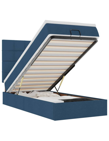 Struttura Letto Pouf con Materasso Blu 80x200 cm in Tessuto