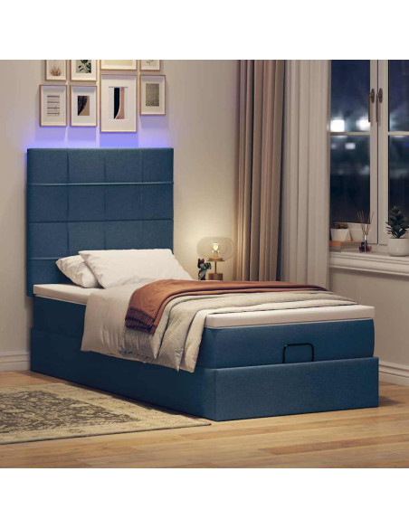 Struttura Letto Pouf con Materasso Blu 80x200 cm in Tessuto