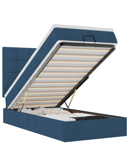 Struttura Letto Pouf con Materasso Blu 80x200 cm in Tessuto