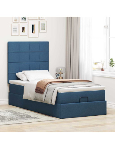 Struttura Letto Pouf con Materasso Blu 80x200 cm in Tessuto