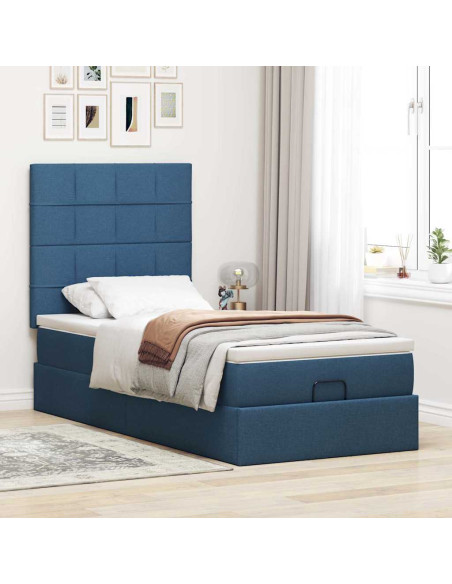 Struttura Letto Pouf con Materasso Blu 80x200 cm in Tessuto