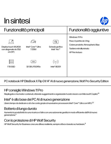 HP EliteBook X Flip G1i Next Gen AI PC Wolf Pro Security Edition Copilot+ PC Intel Core Ultra 7 258V Ibrido (2 in 1) 35,6 cm (14