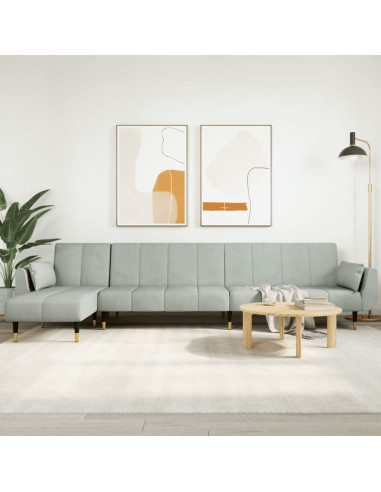 Divano Letto a L Grigio Chiaro 275x140x70 cm in Velluto