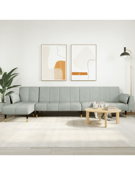 Divano Letto a L Grigio Chiaro 275x140x70 cm in Velluto