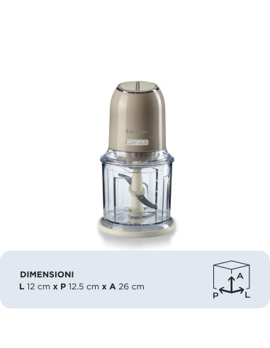 Ariete 438, Tritatutto Vintage, Chopper e Tritaghiaccio, 2 velocità, 4 lame in Acciaio Inox, Tazza graduata 600 ml, 400 W, Beig