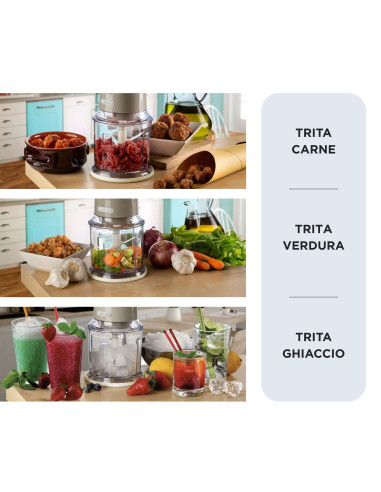 Ariete 438, Tritatutto Vintage, Chopper e Tritaghiaccio, 2 velocità, 4 lame in Acciaio Inox, Tazza graduata 600 ml, 400 W, Beig