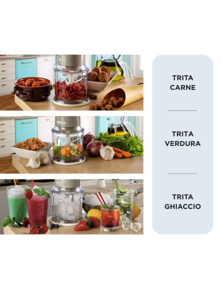 Ariete 438, Tritatutto Vintage, Chopper e Tritaghiaccio, 2 velocità, 4 lame in Acciaio Inox, Tazza graduata 600 ml, 400 W, Beig