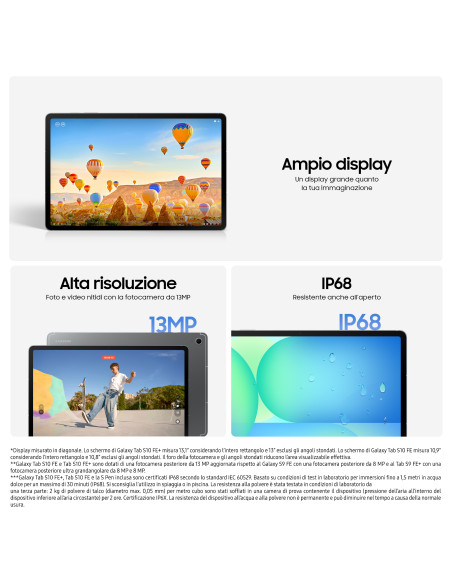 Samsung Galaxy Tab S10 FE+, Android Tablet, Display 13.1"LCD, Wifi, RAM 8GB, 128GB, 10.090 mAh, S Pen, Android 15, IP68, Gray