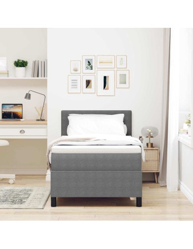 Letto a molle con testiera Grigio chiaro e bianco 80 x 200 cm