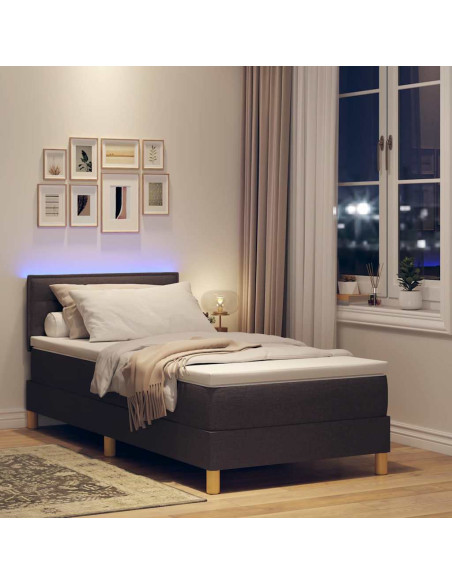 Letto a Sorgente LED con led Marrone Scuro 90 x 190 cm Tessuto