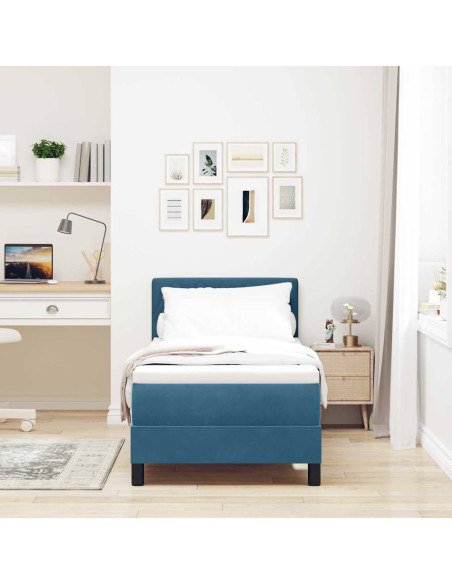 Letto a molle con materasso Blu Scuro 80 x 200 cm Velluto