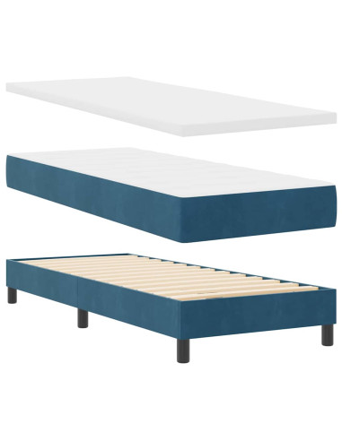 Letto a molle con materasso Blu Scuro 80 x 200 cm Velluto