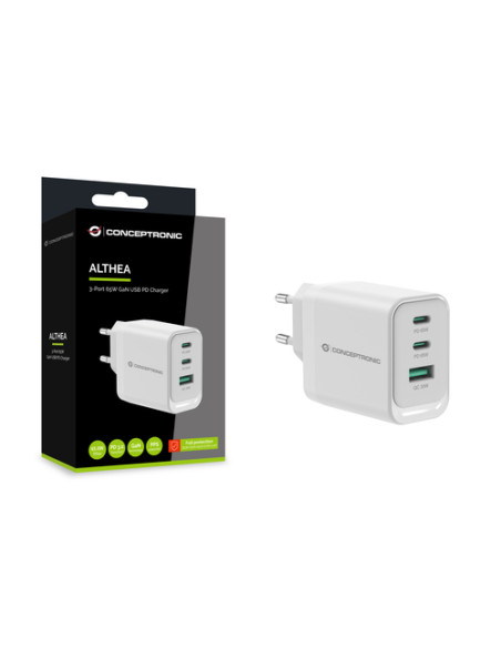 Conceptronic ALTHEA21W65 Caricabatterie per dispositivi mobili Universale Bianco AC Ricarica rapida Interno