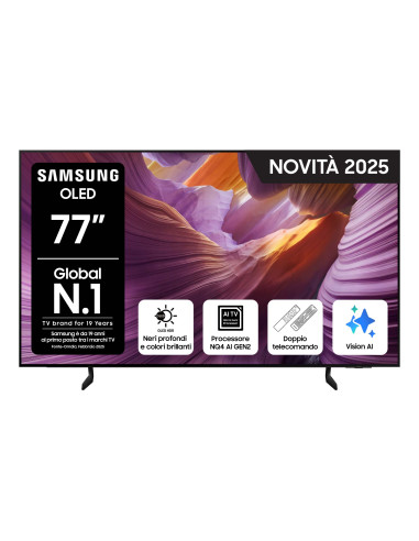 Samsung OLED AI TV 77" QE77S85FAEXZT 4K, Processore NQ4 AI Gen2, 4K AI Upscaling, Schermo antiriflesso, OLED HDR, Dolby Atmos & 