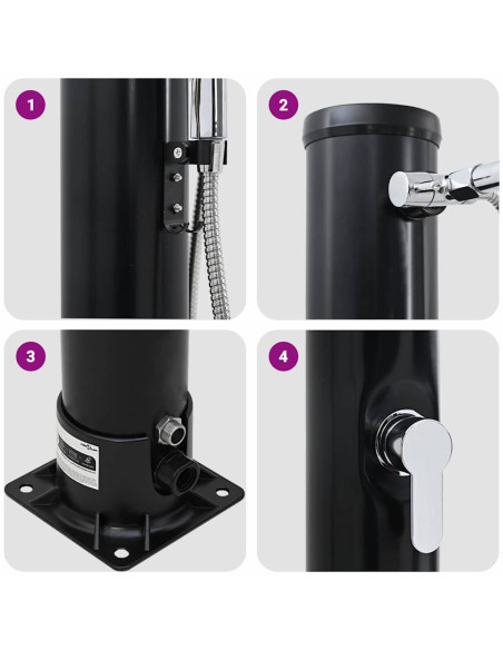 Doccia Solare da Esterno Nero 217 cm PVC e Alluminio