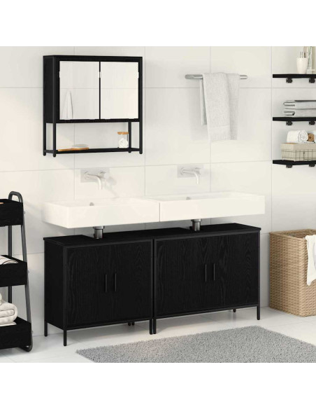 Set di mobili per il bagno 3 pcs Nero Legno multistrato