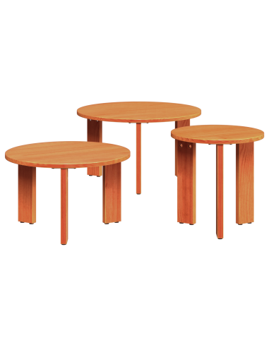 Tavolino da salotto 3 pcs Marrone cerato Legno di pino massello